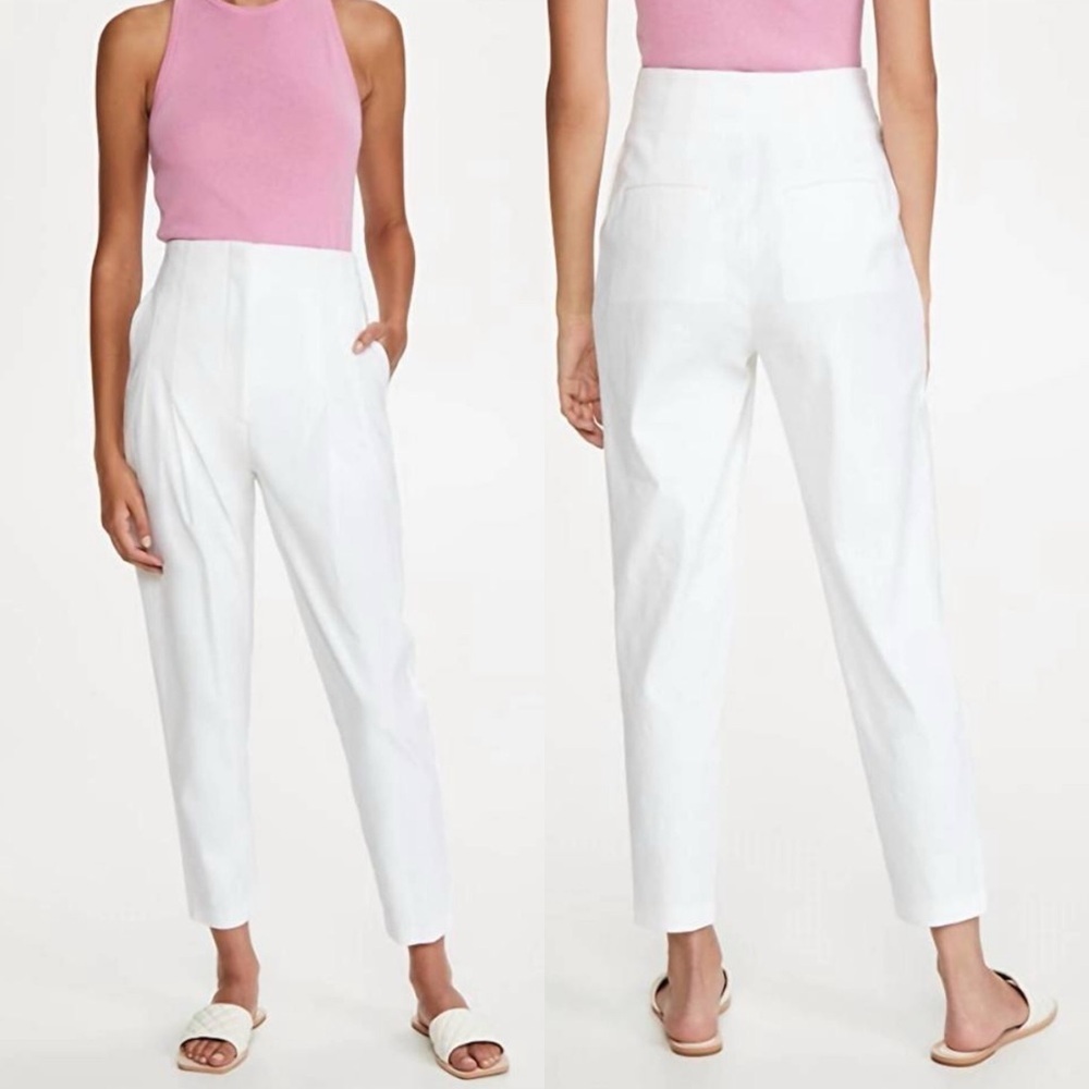 A.L.C. Davon Pleated White High Waisted Clean Ankle Length Trousers Pants